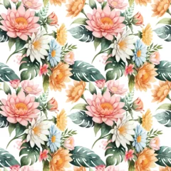 Foto op Canvas Floral shape watercolor seamless pattern. © Threecorint
