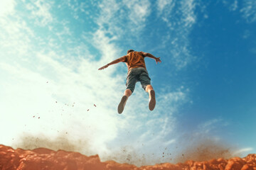 Naklejka premium a person take a leap from the clift