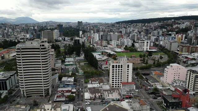 Aerial video of the residential buildings and roads, Quito, Ecuador
