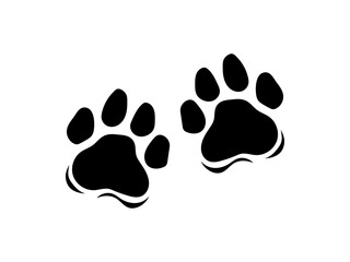 Fototapeta na wymiar Black vector paw prints. Wildlife, tiger paw prints. Animal imprints silhouette, isolated illustration for pets, animal protection theme, homeless animal shelters, pet stores and veterinary clinics.