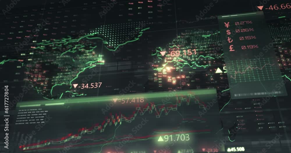 Poster illustrative animation of the global financial analytics displayed on the interface
