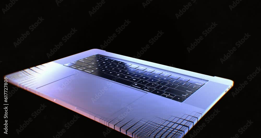 Poster animation of a creation of a laptop isolated on a black background