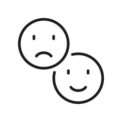 Happy Smile and Sad Face Line Icon. Negative and Positive Emoji Linear Pictogram. Good and Unhappy Emoticon Outline Symbol. Feedback Sign. Editable Stroke. Isolated Vector Illustration