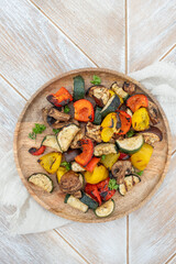 Grilled colorful vegetable : bell pepper, zucchini, eggplant on a plate