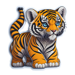 3d sticker art of a cub tiger cute adorable on transparent background,generative ai