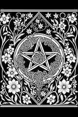 coloring page of a celtic knot of flowers stars seeds moons gothic pattern 