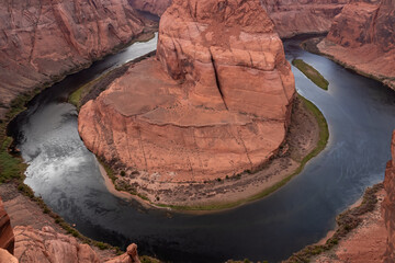Panoramic aerial view of Horseshoe bend on the Colorado river near Page in summer, Arizona, USA...