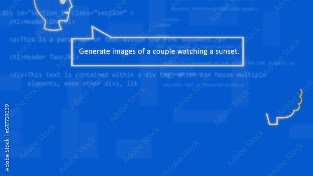 Poster animation of interface with artificial intelligence data processing against blue background
