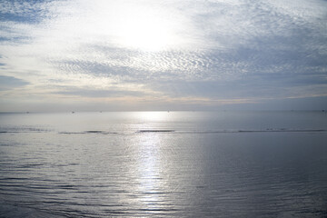 Wide view of the sea in the evening near dusk