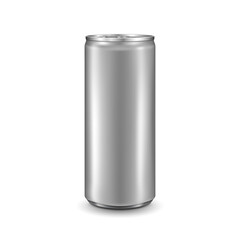 Aluminum can isolated on white background. Realistic metallic can for beer, soda, lemonade, juice, energy drink. Vector template for your design.