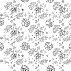 Seamless folk pattern in small wild flowers. Country style millefleurs. Floral meadow background for textile, wallpaper, pattern fills, covers, surface, print, gift wrap, scrapbooking, decoupage