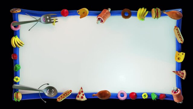 たべものプレート4 縦型動画サイズ 青 ブルー