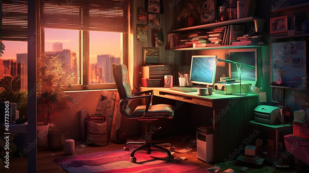 Aufkleber a computer sitting on a desk specifically designed to hold one