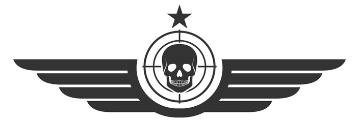 Winged army emblem with skull. Military force logo © MicroOne