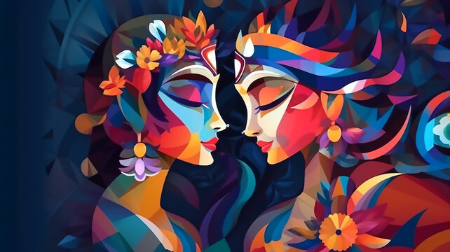 Radha Krishna Love  Paper Abstract Art