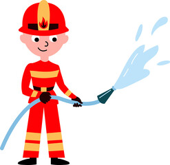 Hand drawn fireman with hose

