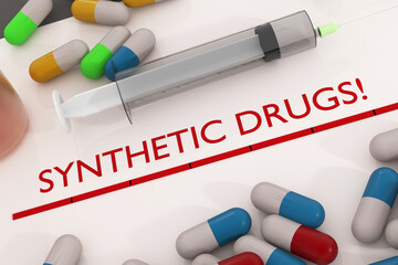 Synthetic drugs boom danger. 3d illustration.