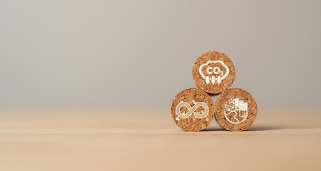 Carbon emission concept. Sustainable business development. Net zero emissions. Renewable energy,...