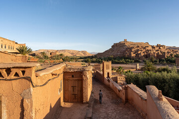 Ait Benhaddou is a UNESCO World Heritage Site listed village showing an example of traditional clay architecture located on the former caravan route between Marrakesh and the Sahara, Morocco.  - obrazy, fototapety, plakaty