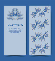 Wedding invitation and announcement card with vintage background artwork. blue invitation