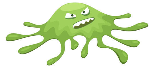 Green ameba character. Cartoon angry monster mascot