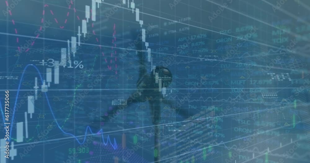 Poster Animation of financial data processing over wind turbine