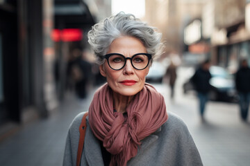 Ageless Elegance: A Fashionable Senior Woman in the Urban Jungle, generative ai