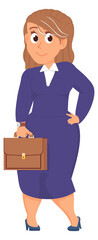 Middle age woman with briefcase. Business person cartoon character