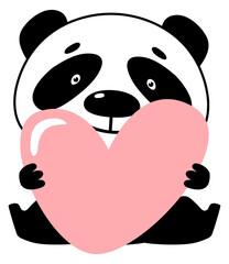 Baby panda with heart. Cute love animal character