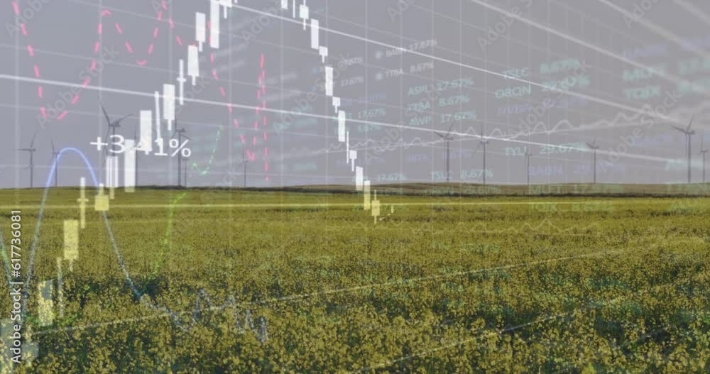 Poster Animation of financial data processing over wind turbines