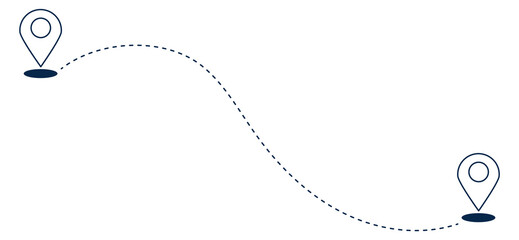 Route icon. Pin location with dotted path. Way line © LadadikArt