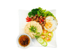 Rice Noodles Soup with Pork and Beef Balls on transparent background