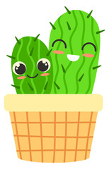 Kawaii succulent character. Smiling face cactus in pot