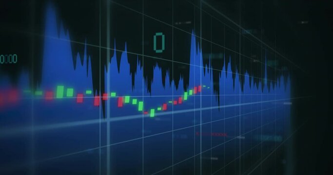 Animation of financial data processing over black background