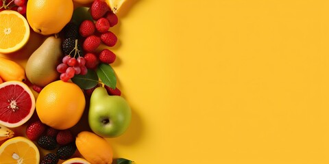 AI Generated. AI Generative. Healthy eco organic vegan fruits decoration canvas background with copy space. Marketing eco promotion design. Graphic Art