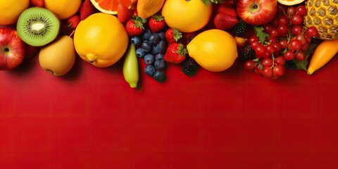 AI Generated. AI Generative. Healthy eco organic vegan fruits decoration canvas background with copy space. Marketing eco promotion design. Graphic Art