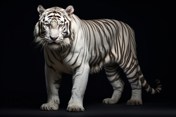 Fototapeta na wymiar Full body of white tiger on dark background,AI Generated.