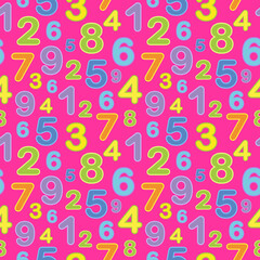 Background of numbers mixed (pattern). Good for social media, comics doodle style design elements, t-shirt print, poster, card, book cover. cartoon children figures.