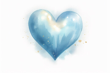 Simple light blue heart, glowing with sparkling light. Generative AI.