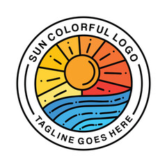 Colorful Sun and Wave Logo Vector Graphic Design illustration Badge Emblem Symbol and Icon
