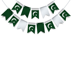 Vector Illustration of Pakistan Independence Day. Garland with the flag of Pakistan on a white background.
