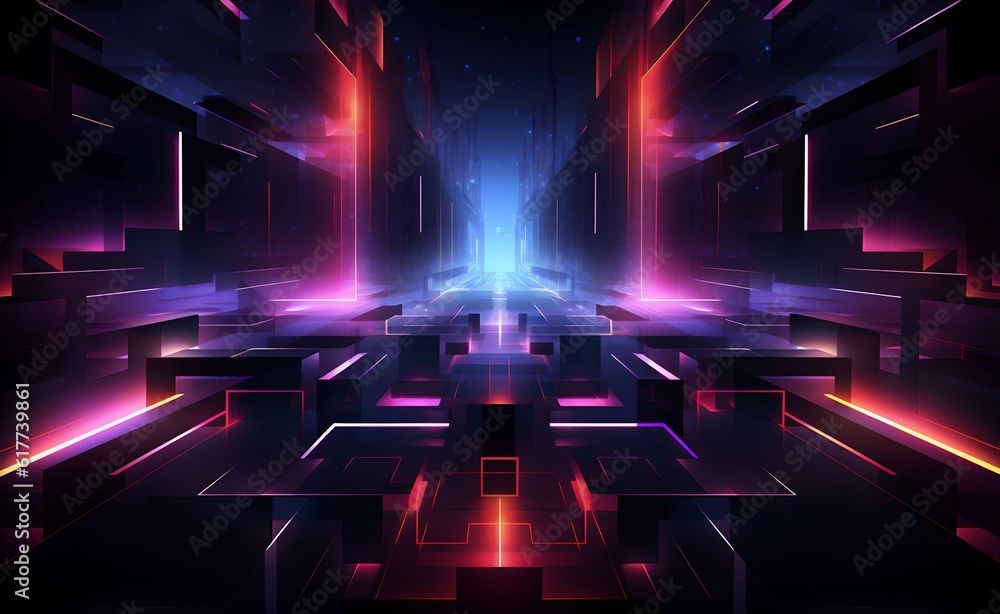 Poster futuristic design with glowing geometric shapes and abstract patterns. generative ai.