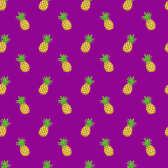 Seamless patten with sweet yellow pineapples. Repeated background. Colorful and flat design