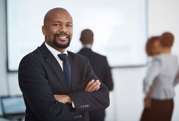 Smile, business man and arms crossed portrait in a corporate ceo with professional management. Boss...