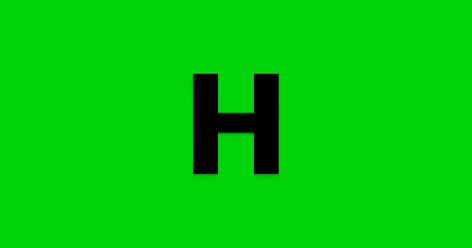 Alphabet Letters H Animation in black and white with write-on on the Green Screen alpha channel. Great for word forming and text animation in your video project. 
Background Editable