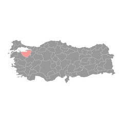 Bursa province map, administrative divisions of Turkey. Vector illustration.
