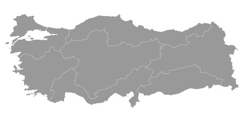 Turkey grey map with regions. Vector illustration.