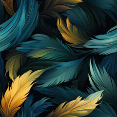 Abstract blue feathers delicately painted in an ethereal manner, this design brings a touch of elegance and intrigue. Seamless pattern