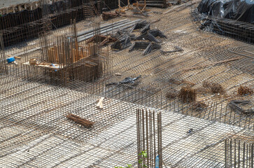 Modern construction site with rebar