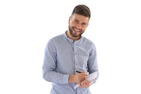 Handsome young businessman standing on a transparent background